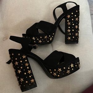 Black gold star heels